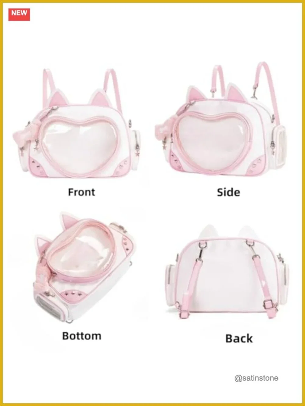 Kawaii Ita Bag Cat Pin Backpack Shoulder Crossbody Bag Anime Clear Layer Insert